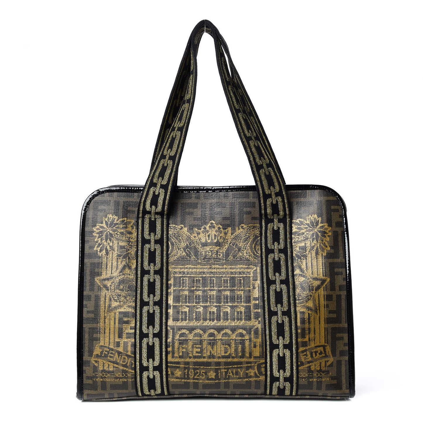 Zucca Spalmati Graffiti Print Tote Tobacco Gold