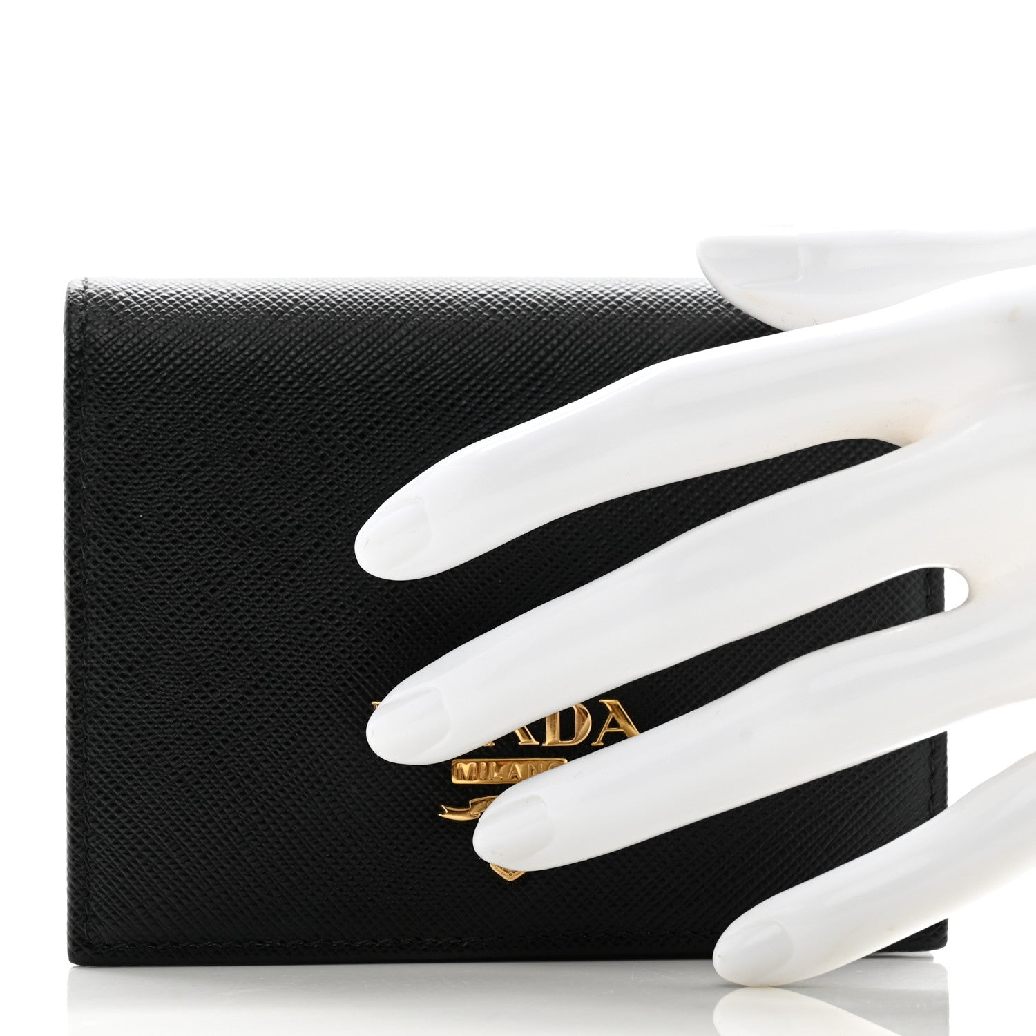 Prada Saffiano Metal Bi-Fold Wallet Black 2 of 8