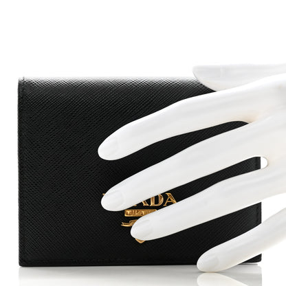 Prada Saffiano Metal Bi-Fold Wallet Black 2 of 8