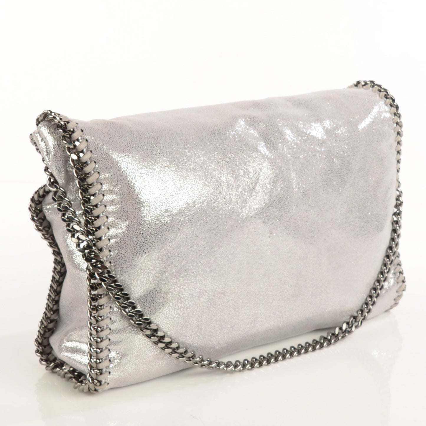 Shaggy Deer Falabella Fold Over Tote Silver