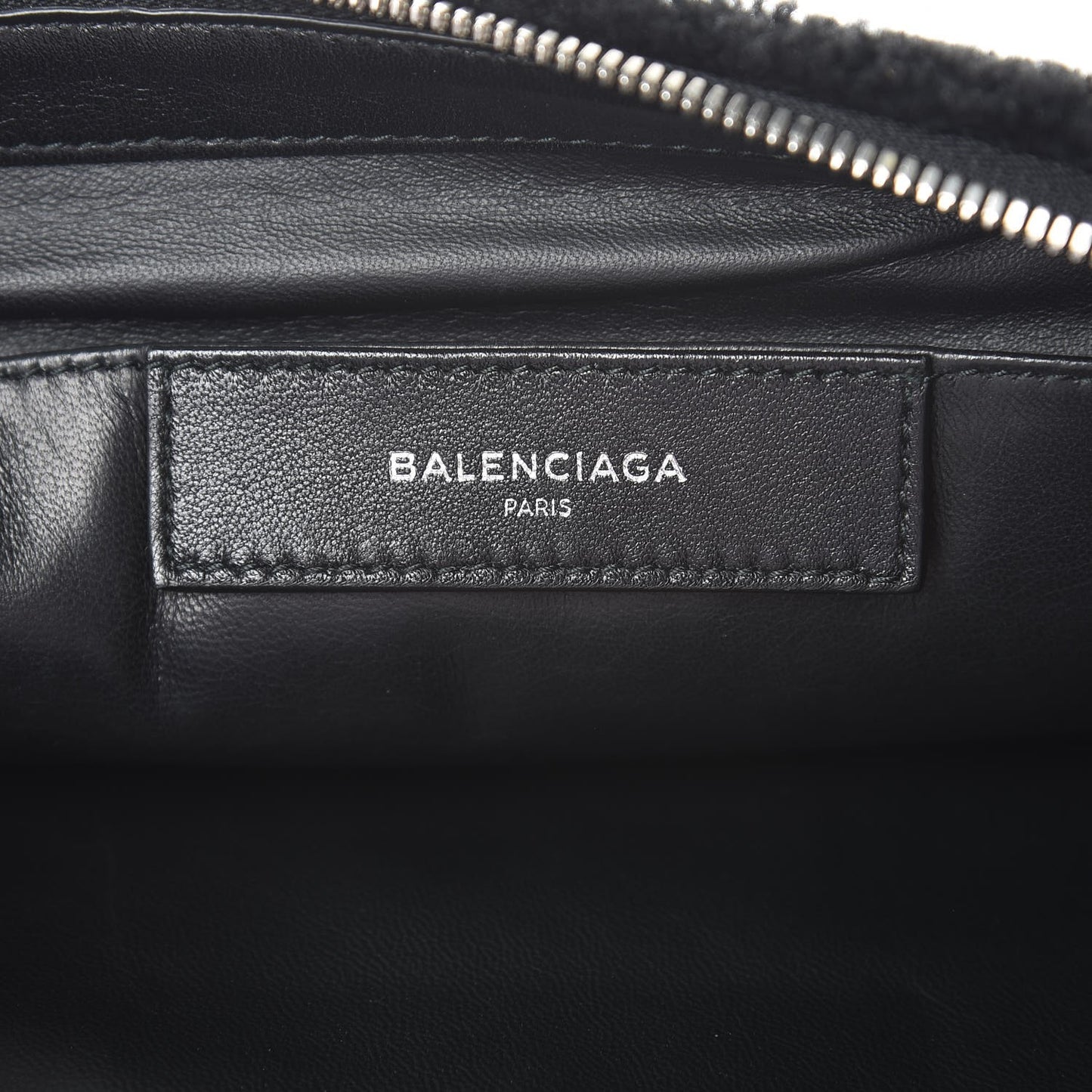 Sheepskin Shearling Contrasted Logo Large Zip Pouch Black