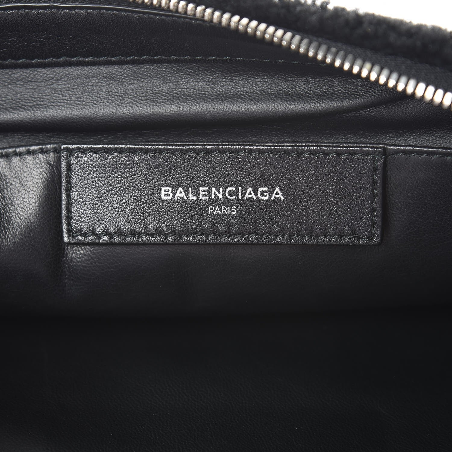 Balenciaga Sheepskin Shearling Contrasted Logo Large Zip Pouch Black 6 of 7