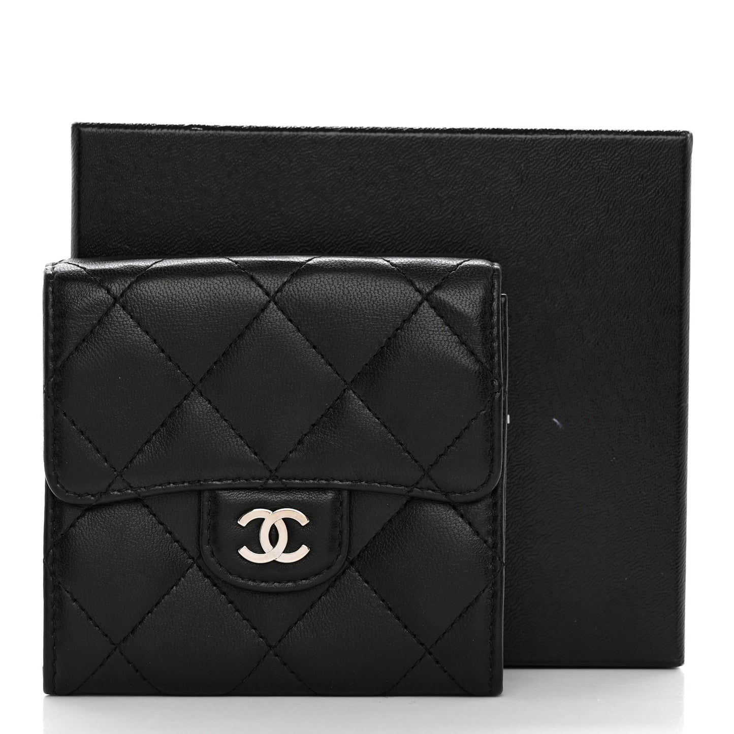 Lambskin Quilted Double Sided Wallet Black
