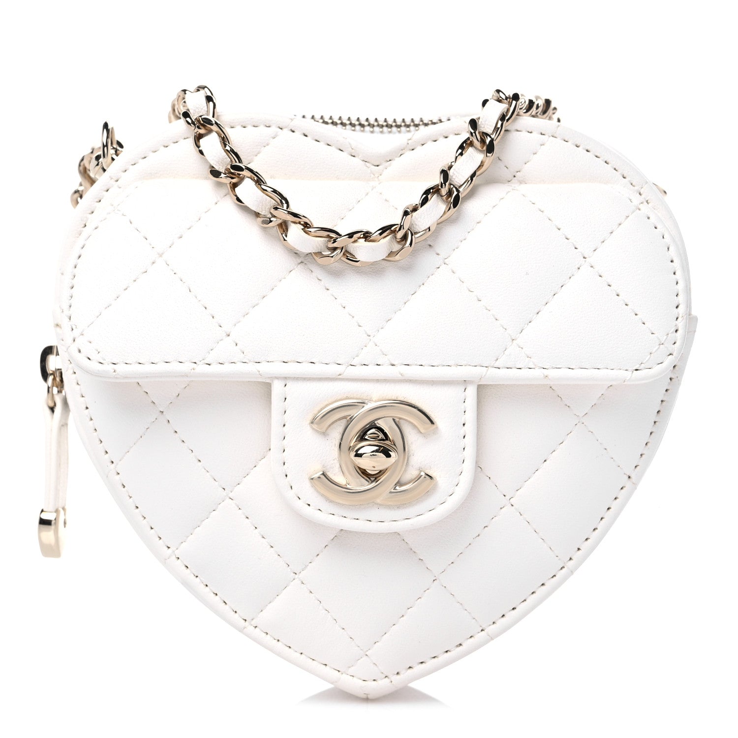 Chanel Lambskin Quilted CC In Love Heart Clutch With Chain White 1 of 12