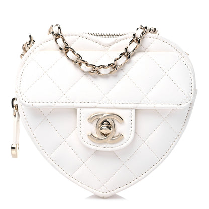 Chanel Lambskin Quilted CC In Love Heart Clutch With Chain White 1 of 12