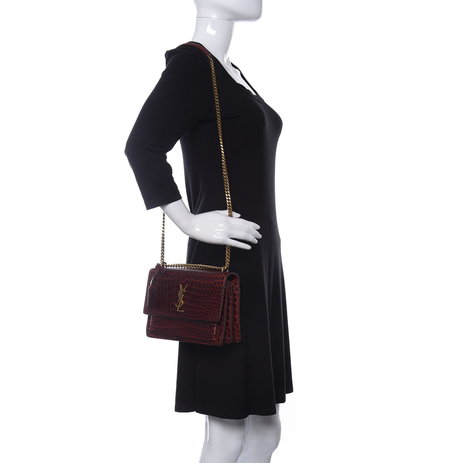 Saint Laurent Calfskin Crocodile Embossed Medium Monogram Sunset Amber 2 of 10