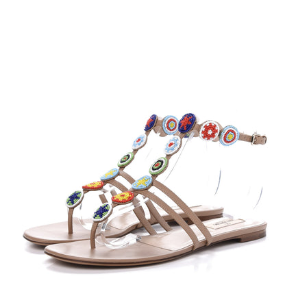 Valentino Garavani Nappa Beaded Medallion Ankle Wrap Flat Thong Sandals 39 Skin Sorbet 3 of 8