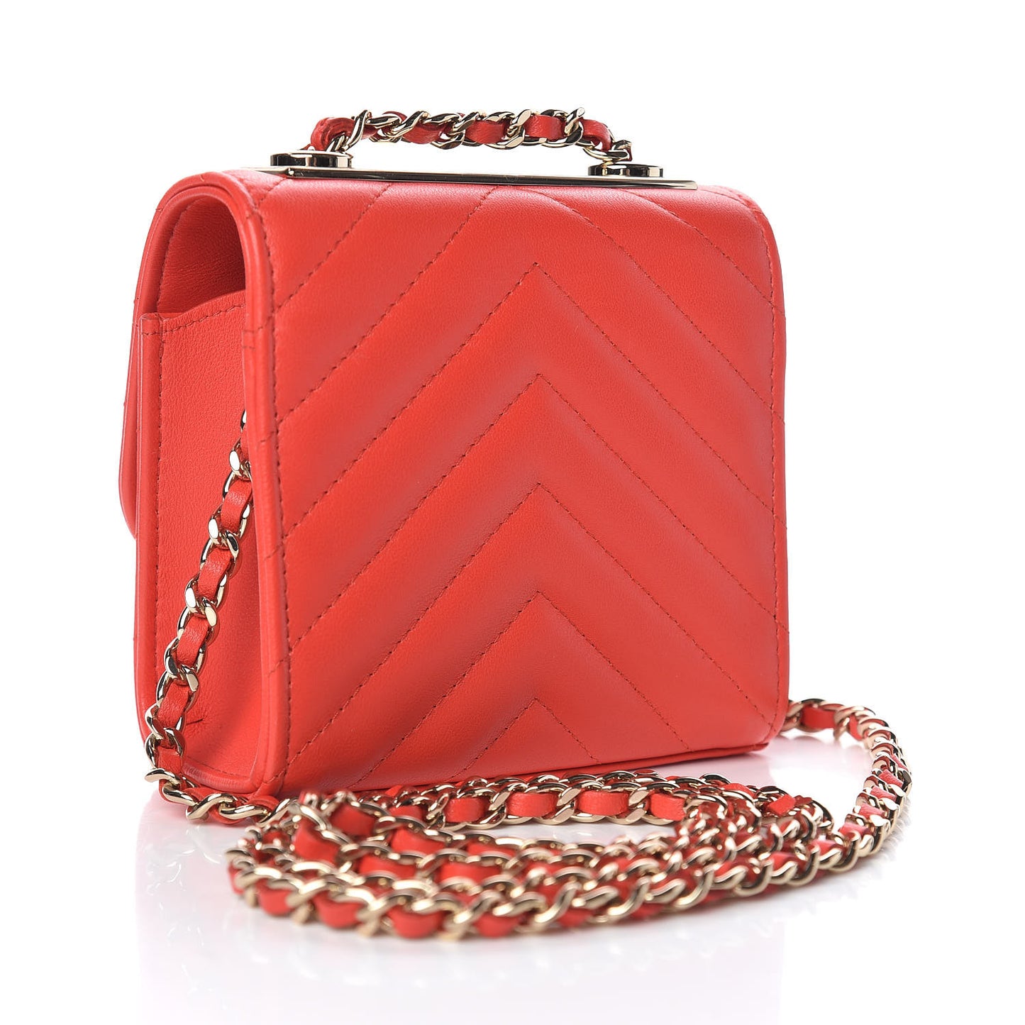 Lambskin Chevron Quilted Mini Trendy CC Chain Wallet Red