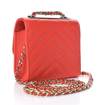 Chanel Lambskin Chevron Quilted Mini Trendy CC Chain Wallet Red 3 of 10