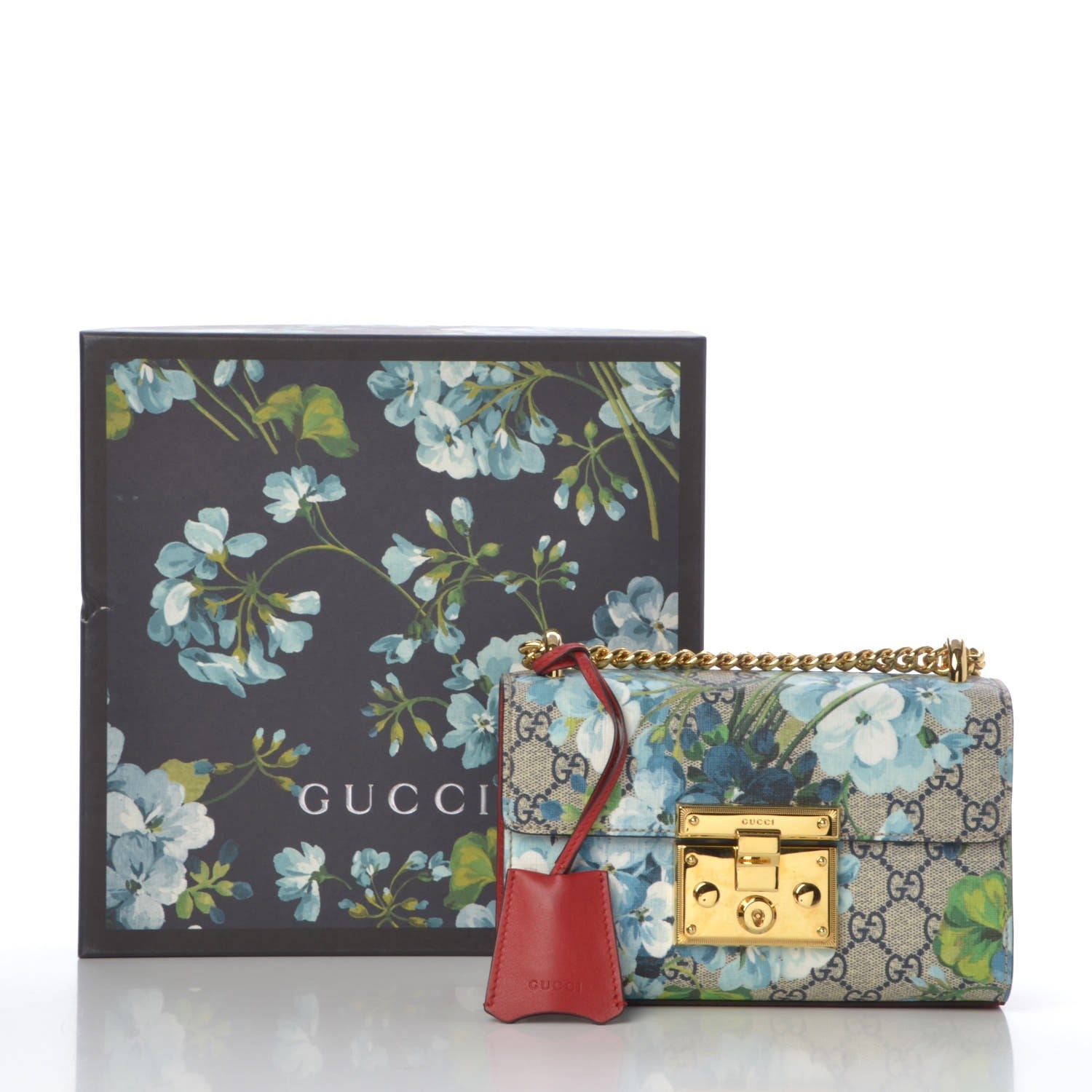 Gucci GG Supreme Monogram Blooms Small Padlock Shoulder Bag Beige Blue Navy Hibiscus Red 8 of 8