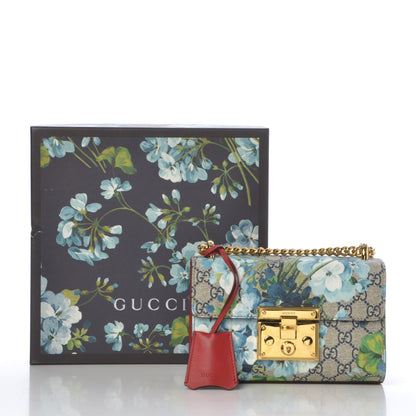 Gucci GG Supreme Monogram Blooms Small Padlock Shoulder Bag Beige Blue Navy Hibiscus Red 8 of 8