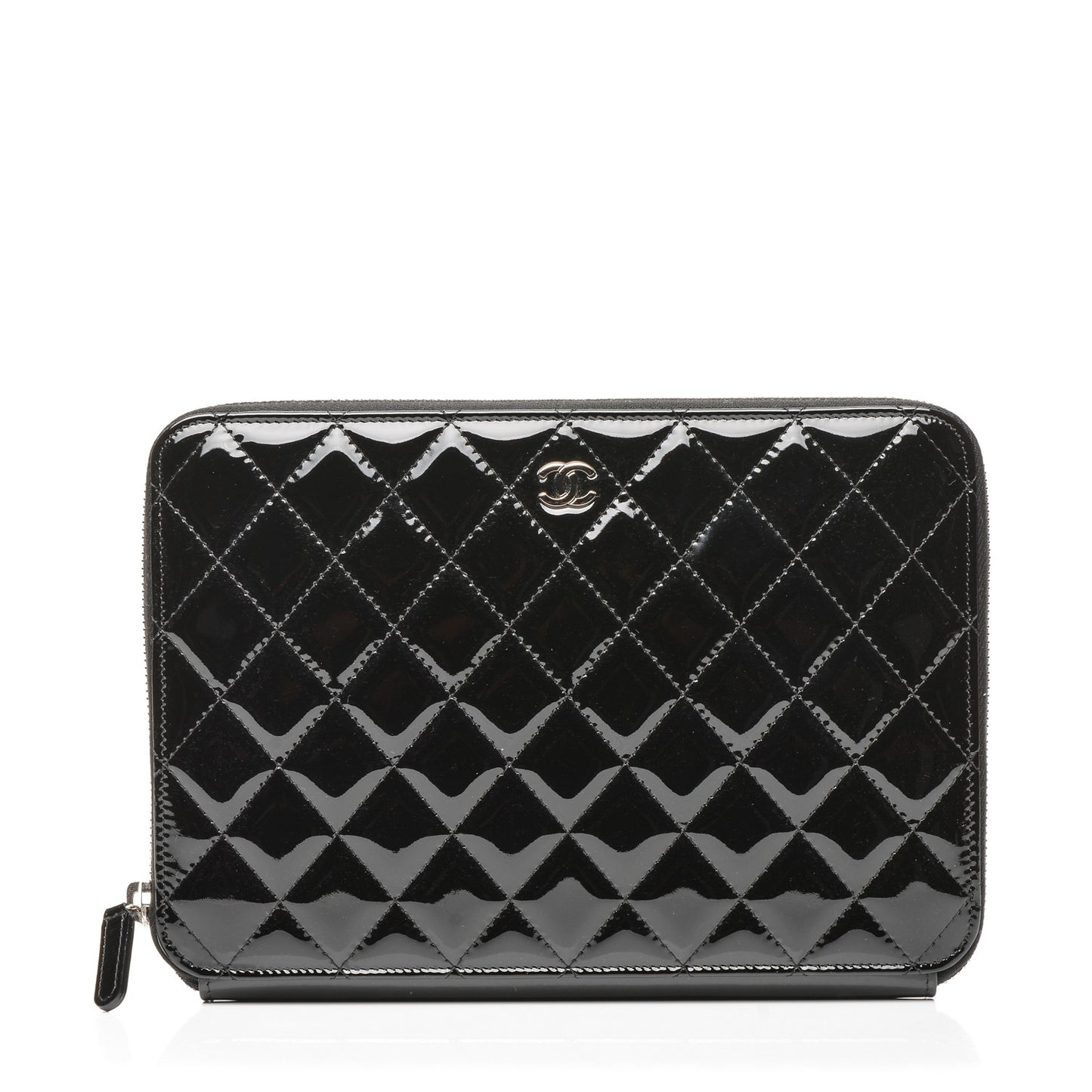 Patent Quilted Zipped Clutch Black