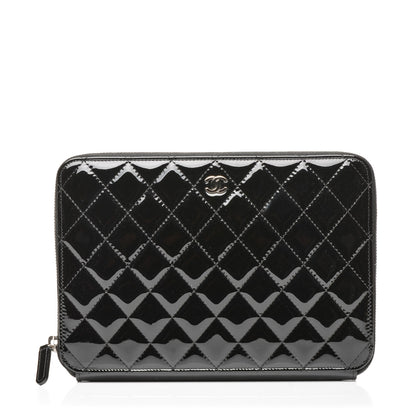 Chanel Patent Quilted Zipped Clutch Black 1 of 8