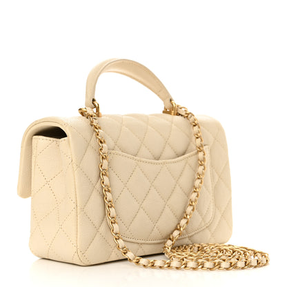 Chanel Caviar Quilted Mini Top Handle Rectangular Flap Beige 3 of 14