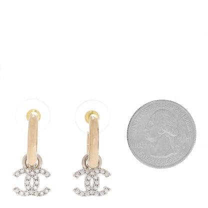 Chanel Metal Crystal CC Hoop Drop Earrings Gold 2 of 5