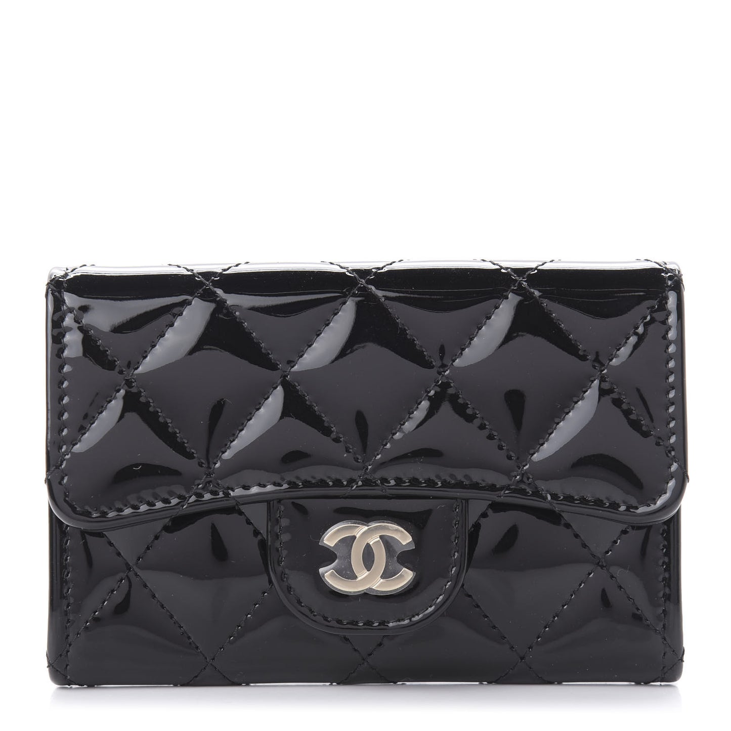 Patent Quilted Flap Card Holder Wallet Black