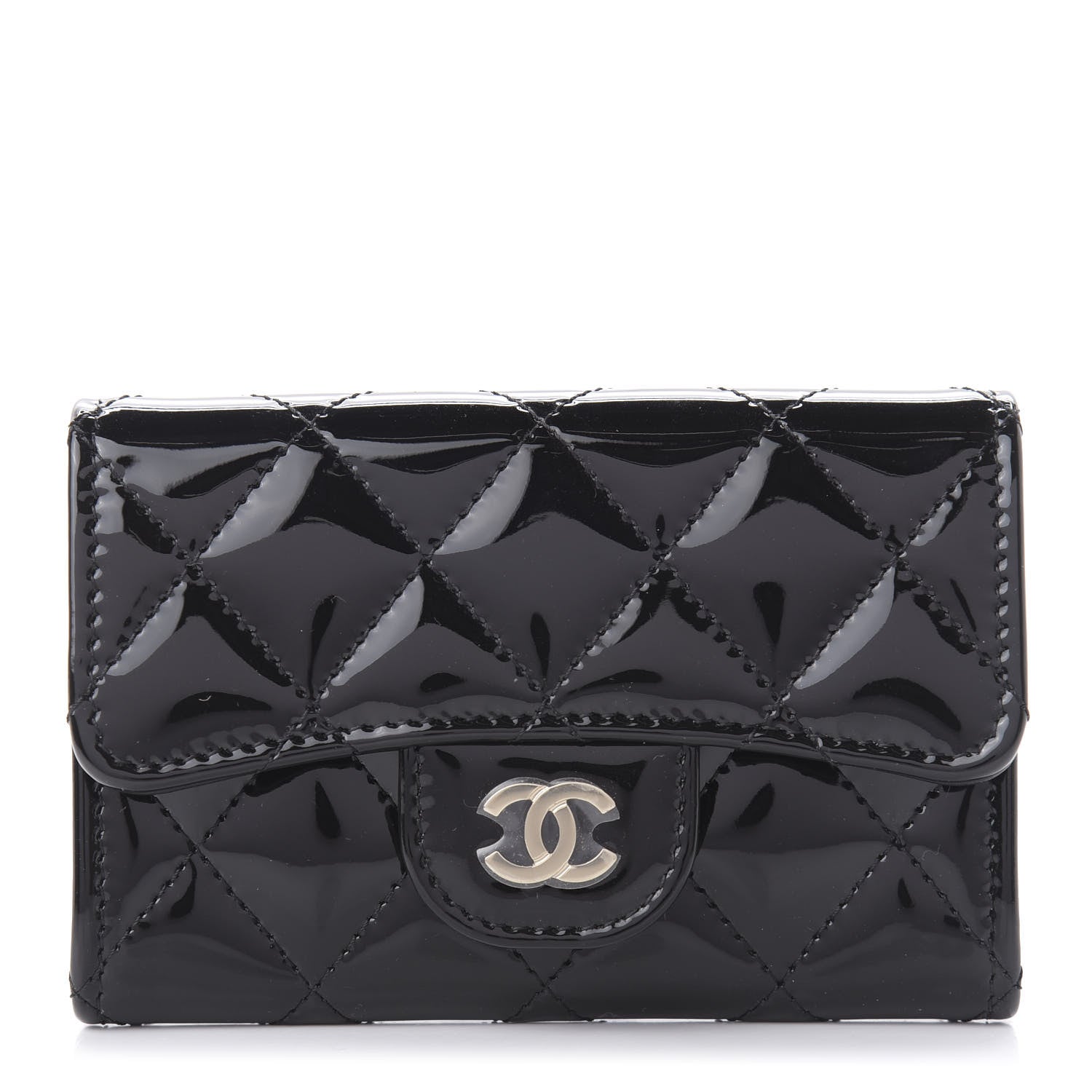 Chanel Patent Quilted Flap Card Holder Wallet Black 1 of 12