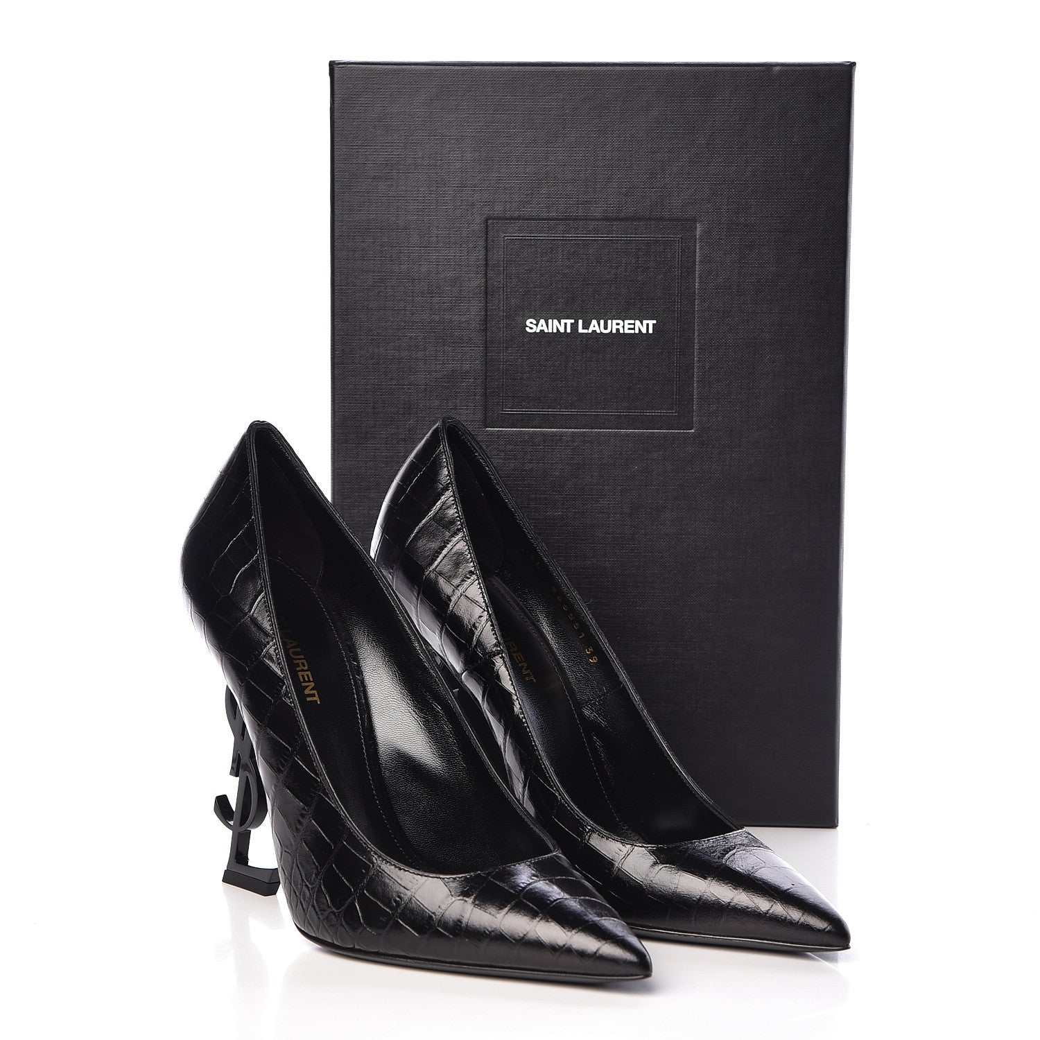 Saint Laurent Calfskin Crocodile Embossed Opyum 110 Pumps 39 Black 9 of 10