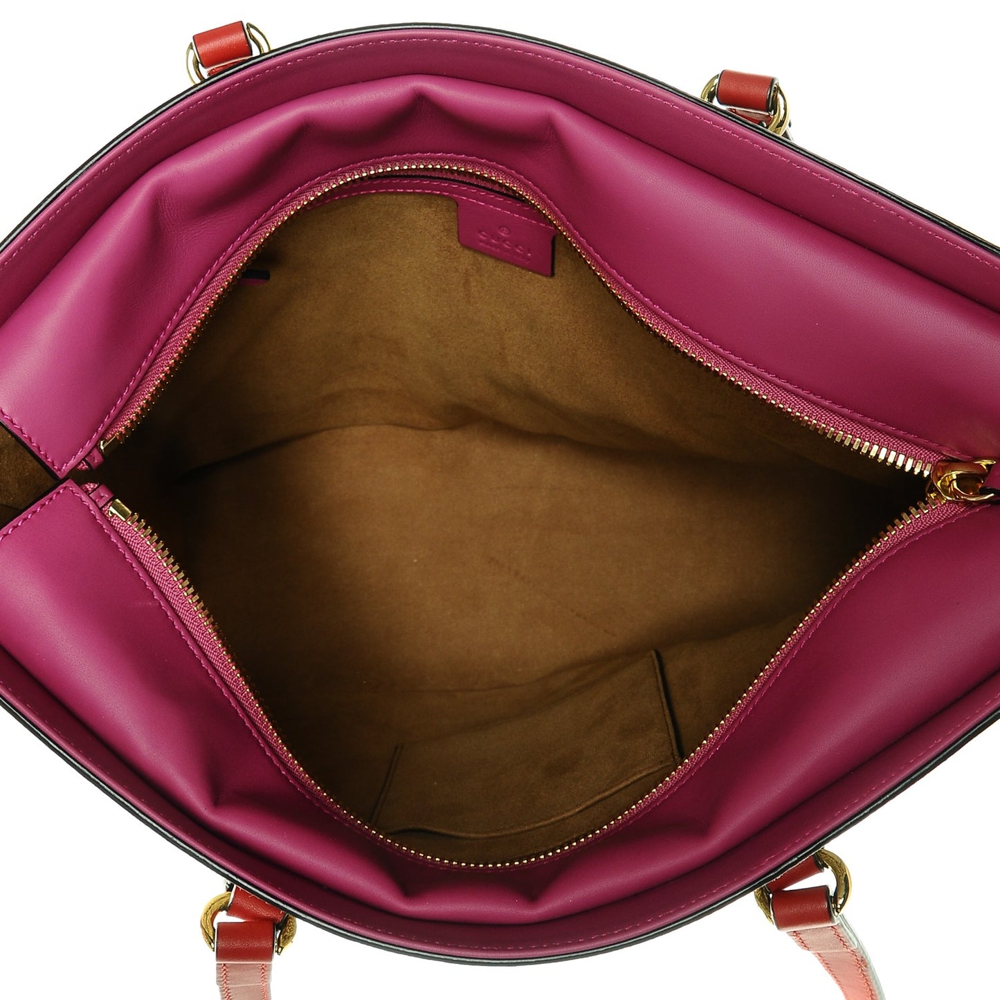 GG Supreme Monogram Medium Zippered Bucket Tote Beige Hibiscus Red New Rosette