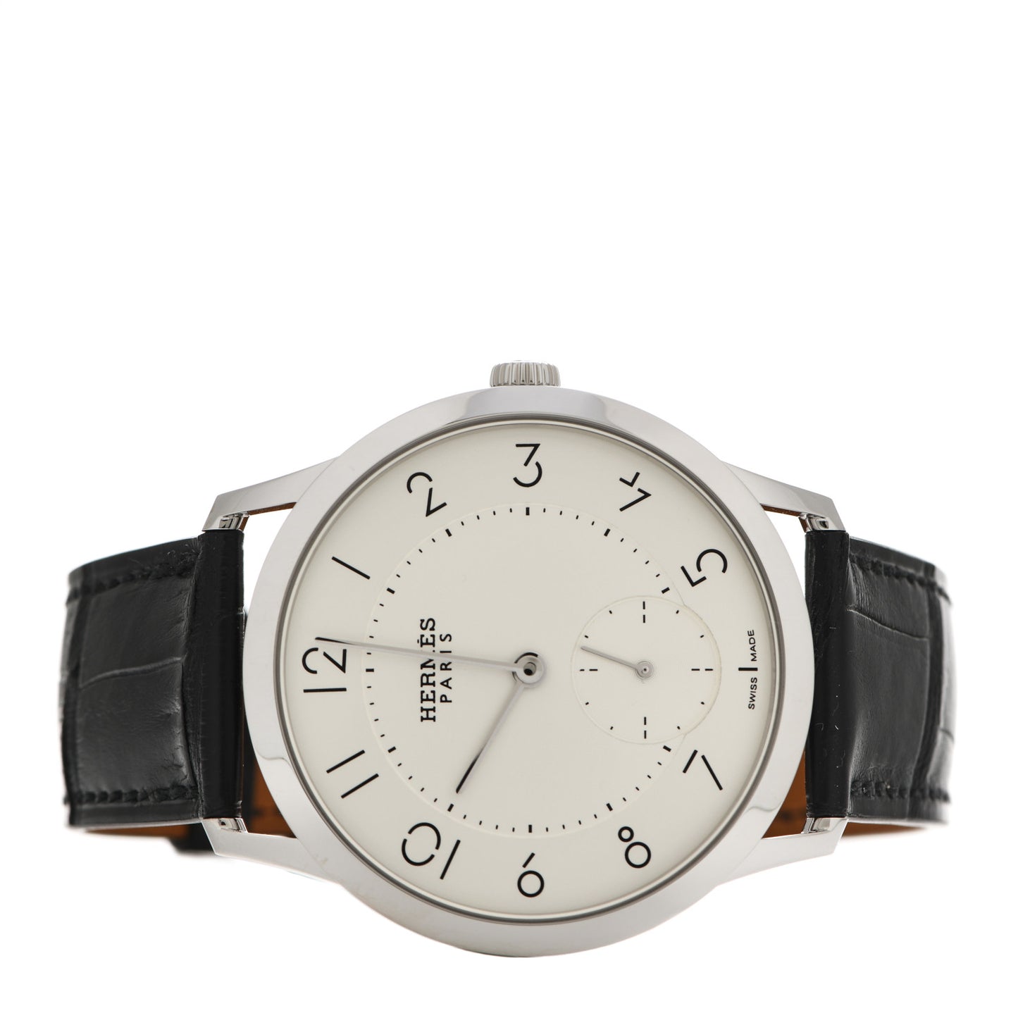 Stainless Steel Alligator 39.5mm Slim d'Hermes Automatic Watch Noir