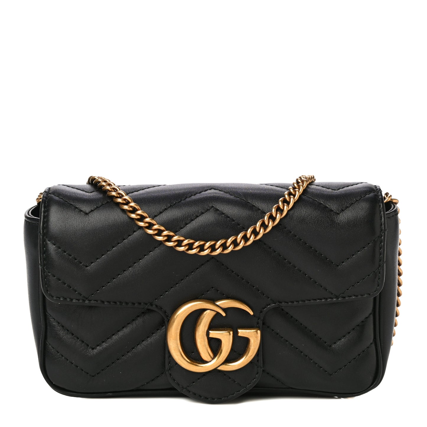 Calfskin Matelasse Super Mini GG Marmont Shoulder Bag Black