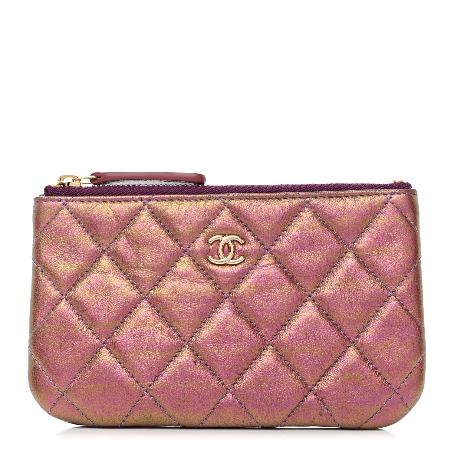 Chanel Iridescent Lambskin Quilted Small Cosmetic Case Purple 1 of 7