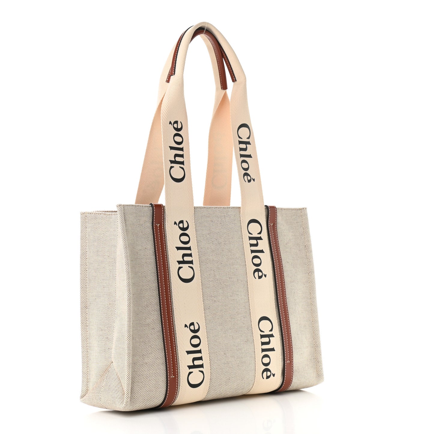 Cotton Calfskin Medium Woody Ribbon Tote White Brown