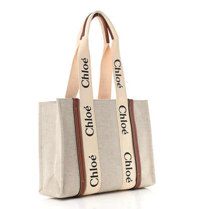 Chloe Cotton Calfskin Medium Woody Ribbon Tote White Brown 3 of 9