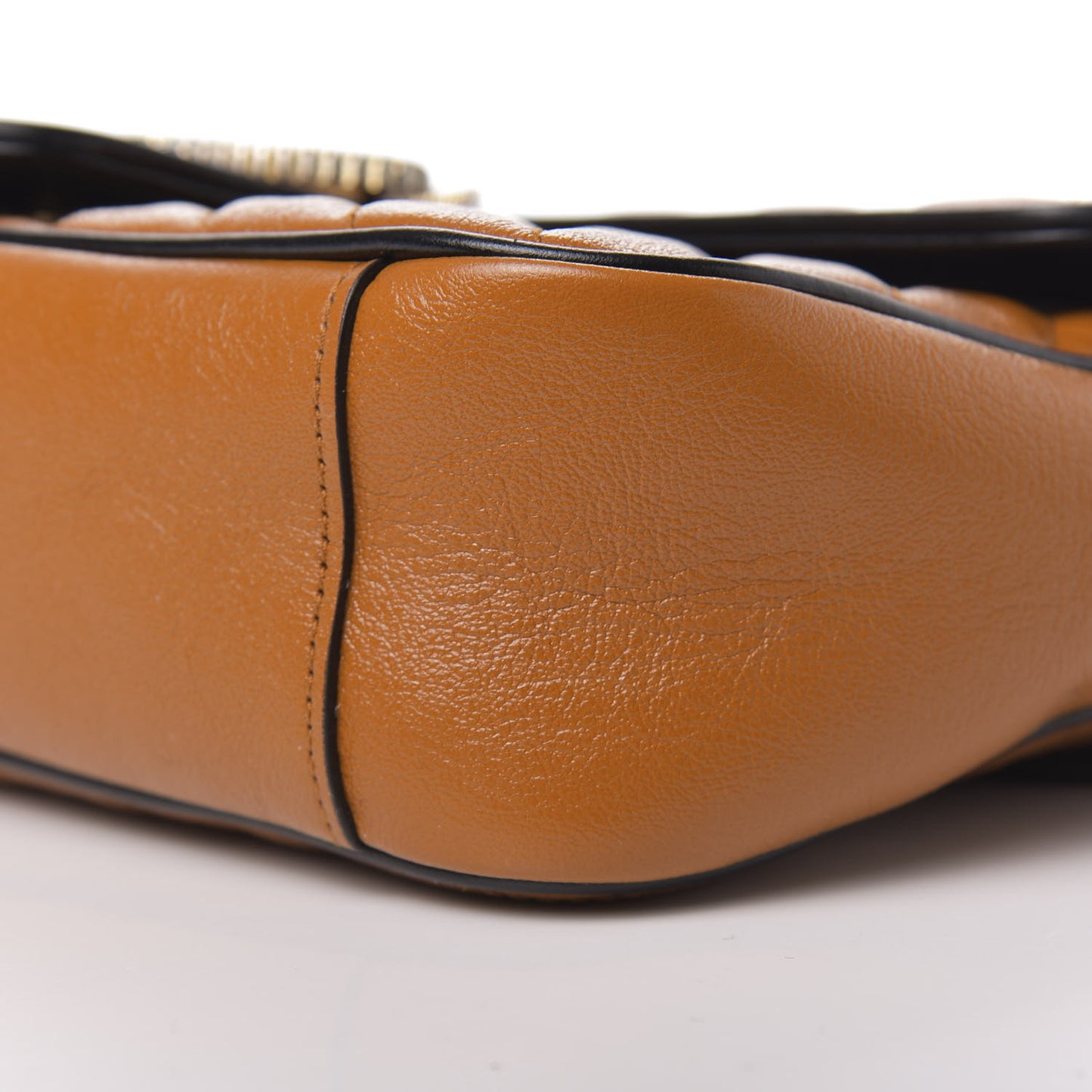 Vintage Effect Calfskin Matelasse Diagonal Small Torchon GG Marmont Shoulder Bag Cognac Black