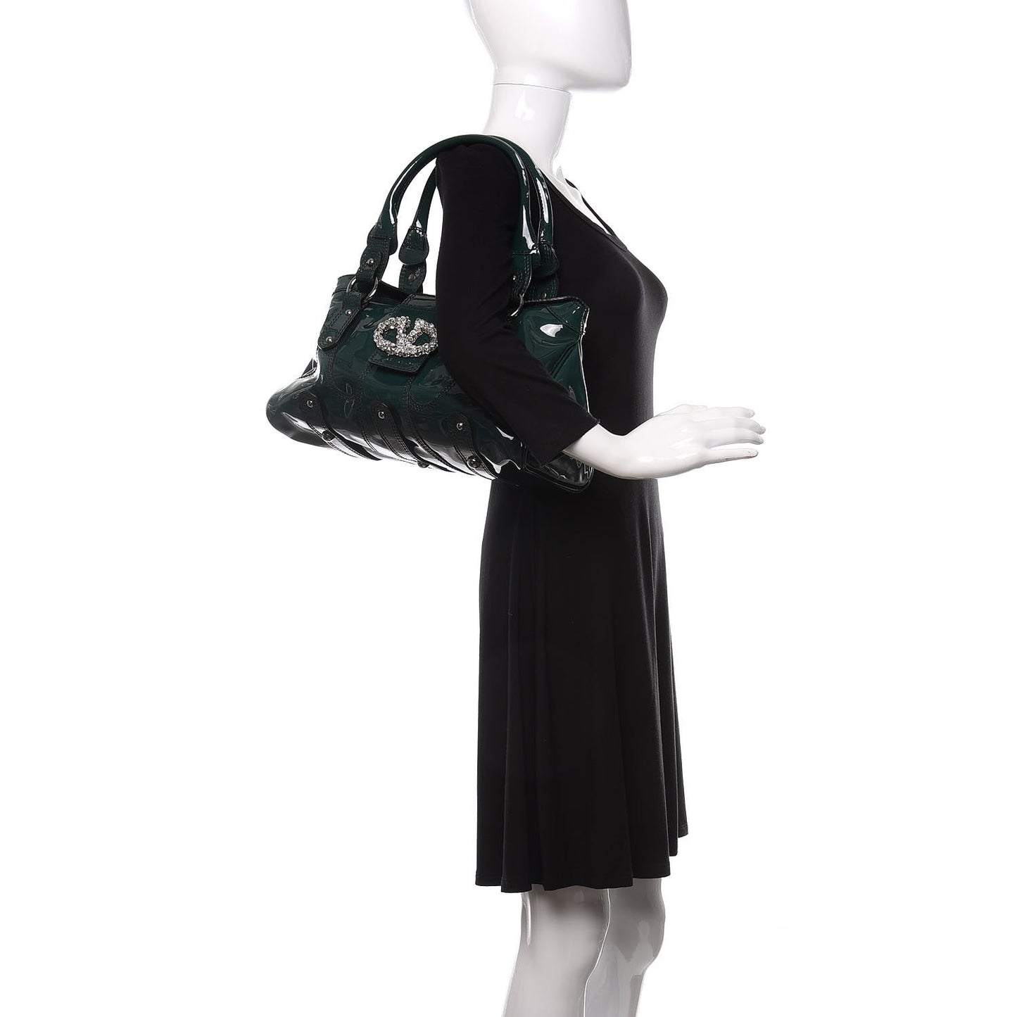 Patent Crystal Catch Satchel Green