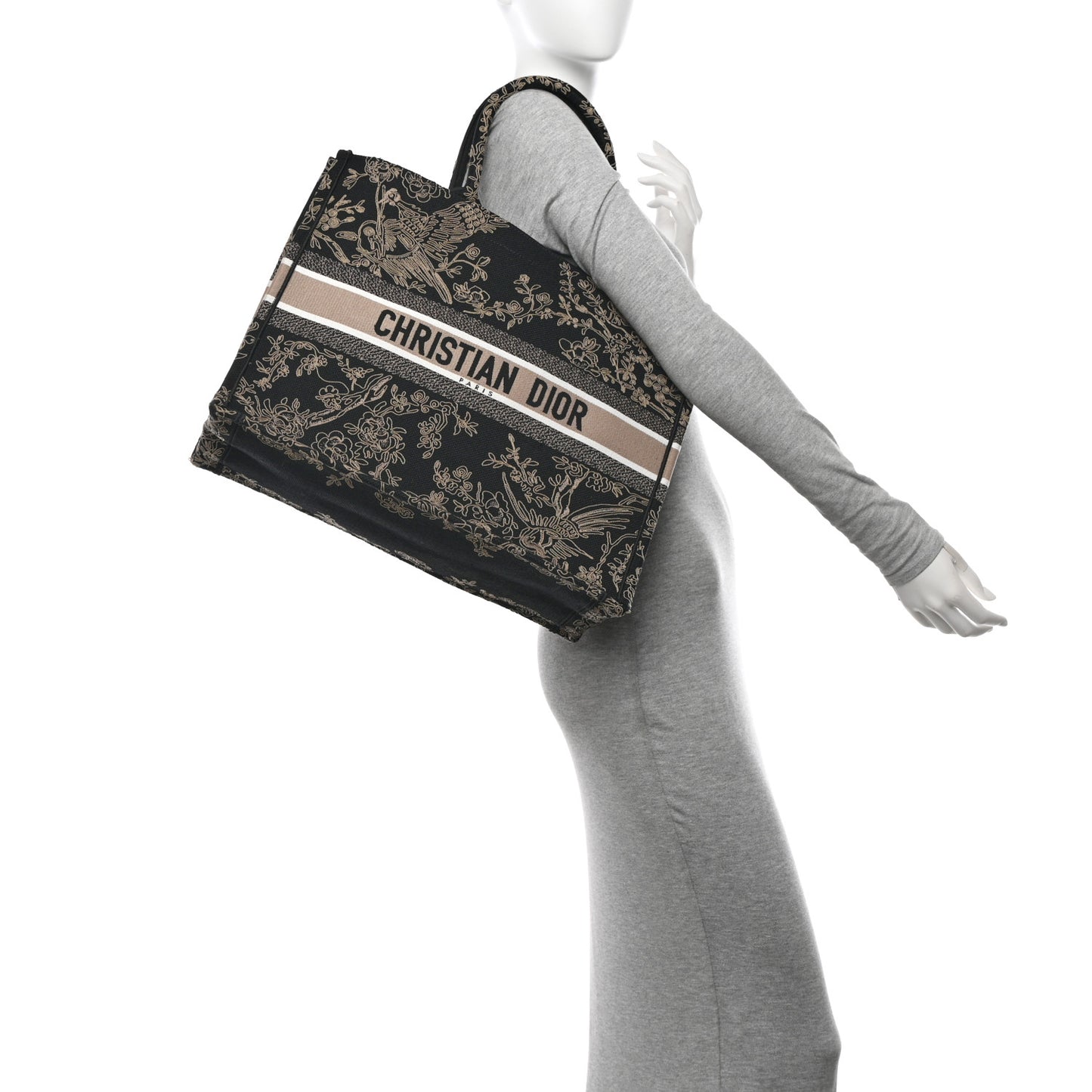 Canvas Embroidered Large Ornamental Cornely Book Tote Black Beige