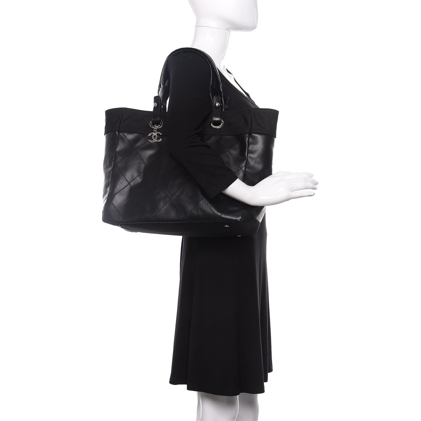 Coated Canvas Quilted Large Paris Biarritz Tote Black