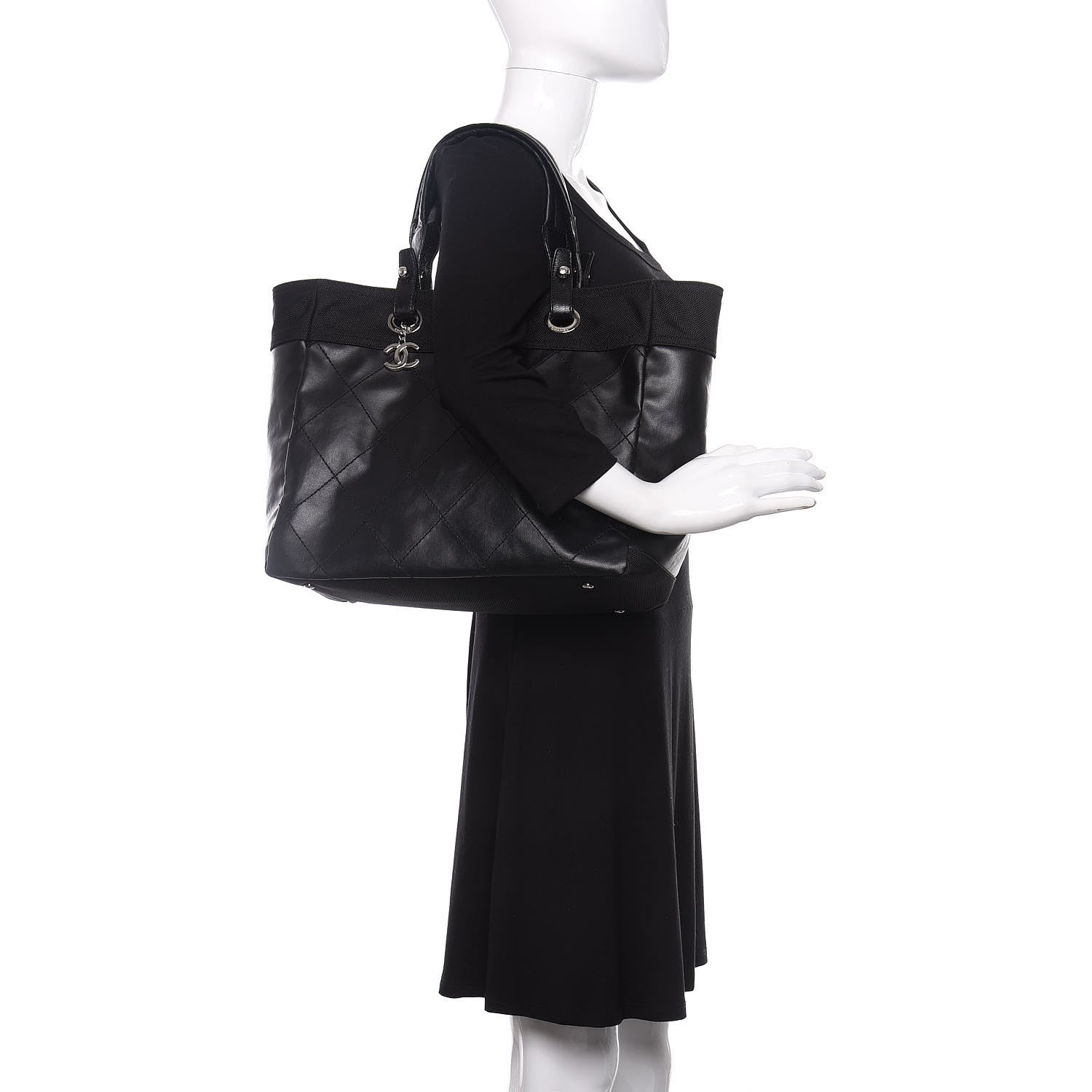 Chanel Coated Canvas Quilted Large Paris Biarritz Tote Black 3 of 12