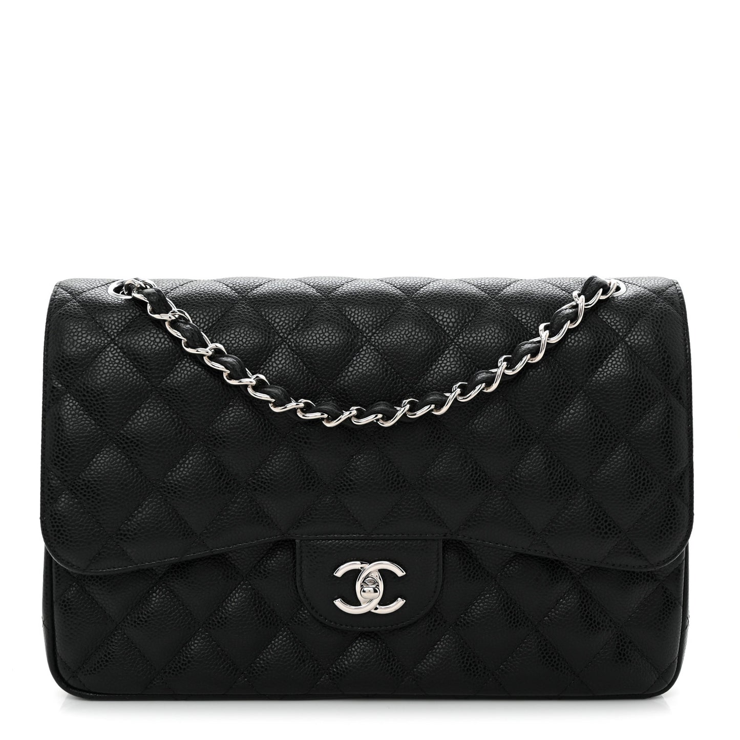 Caviar Quilted Jumbo Double Flap Black