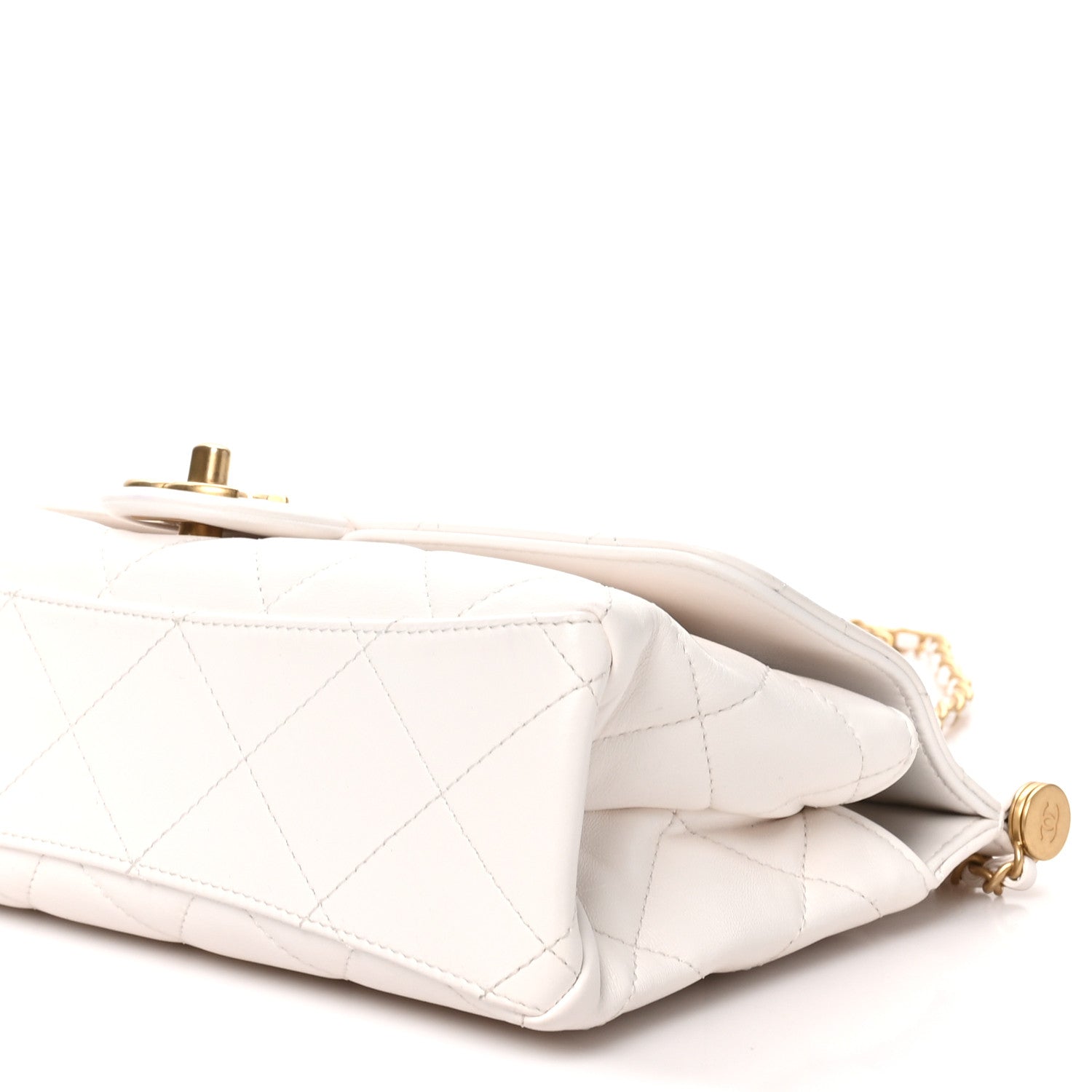 Chanel Shiny Lambskin Pearl Top Handle Flap Shopping Bag White 9 of 9