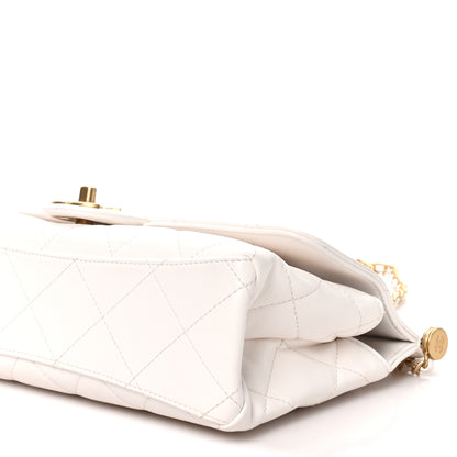 Chanel Shiny Lambskin Pearl Top Handle Flap Shopping Bag White 9 of 9