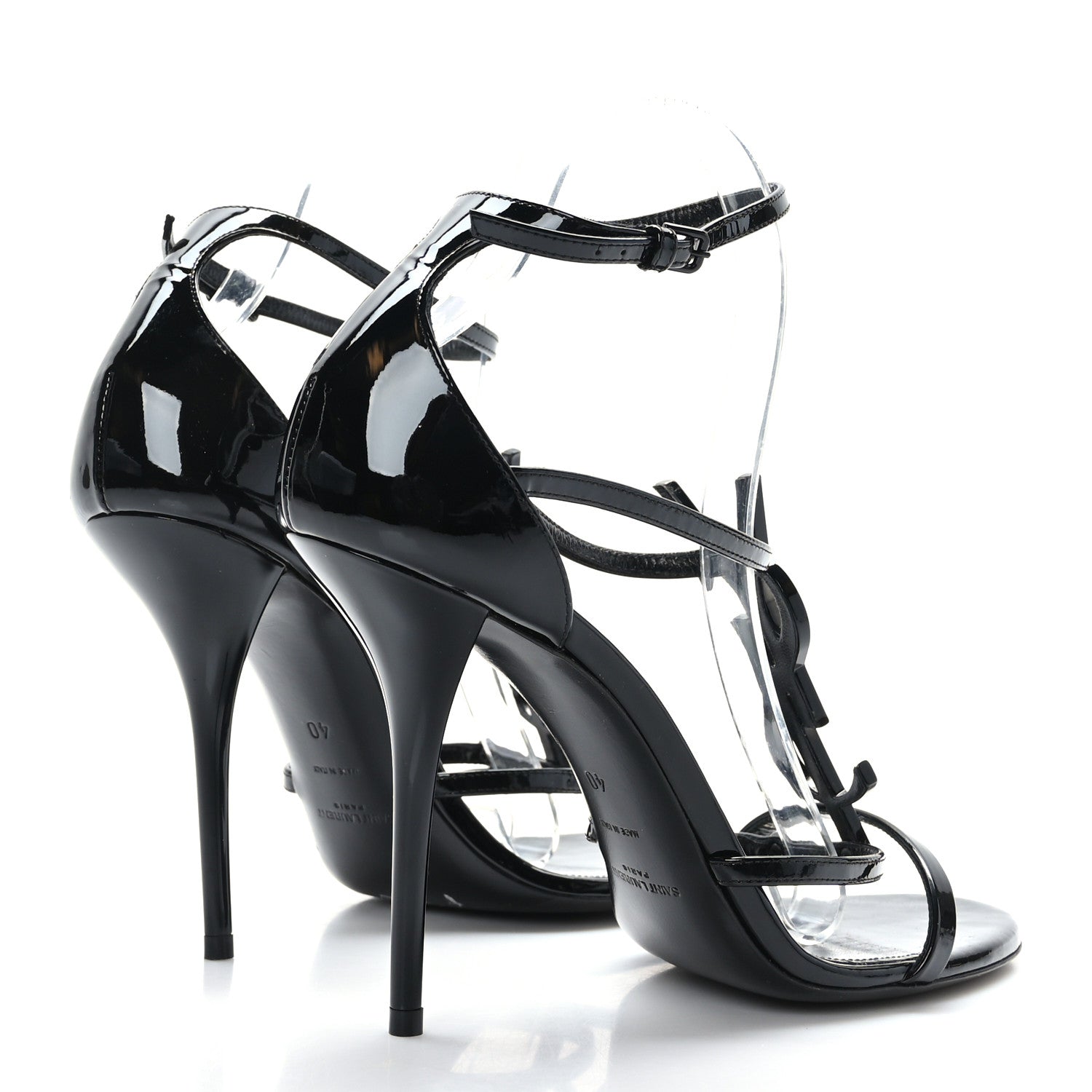 Saint Laurent Patent Cassandra 110 Ankle Strap Sandals 40 Black 4 of 7