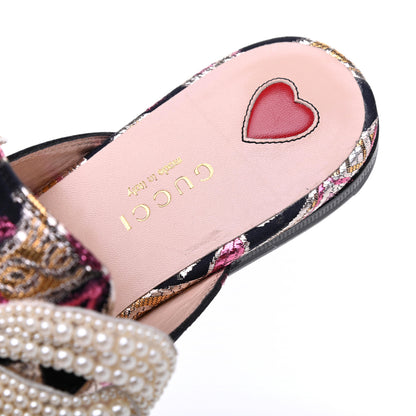 Gucci Iridescent Brocade Pearl Bow Womens Princetown Slippers 36.5 Black Pink 15 of 16