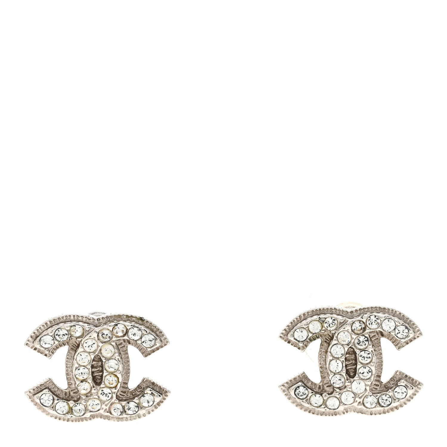 Chanel Crystal Timeless CC Earrings Silver 1 of 5