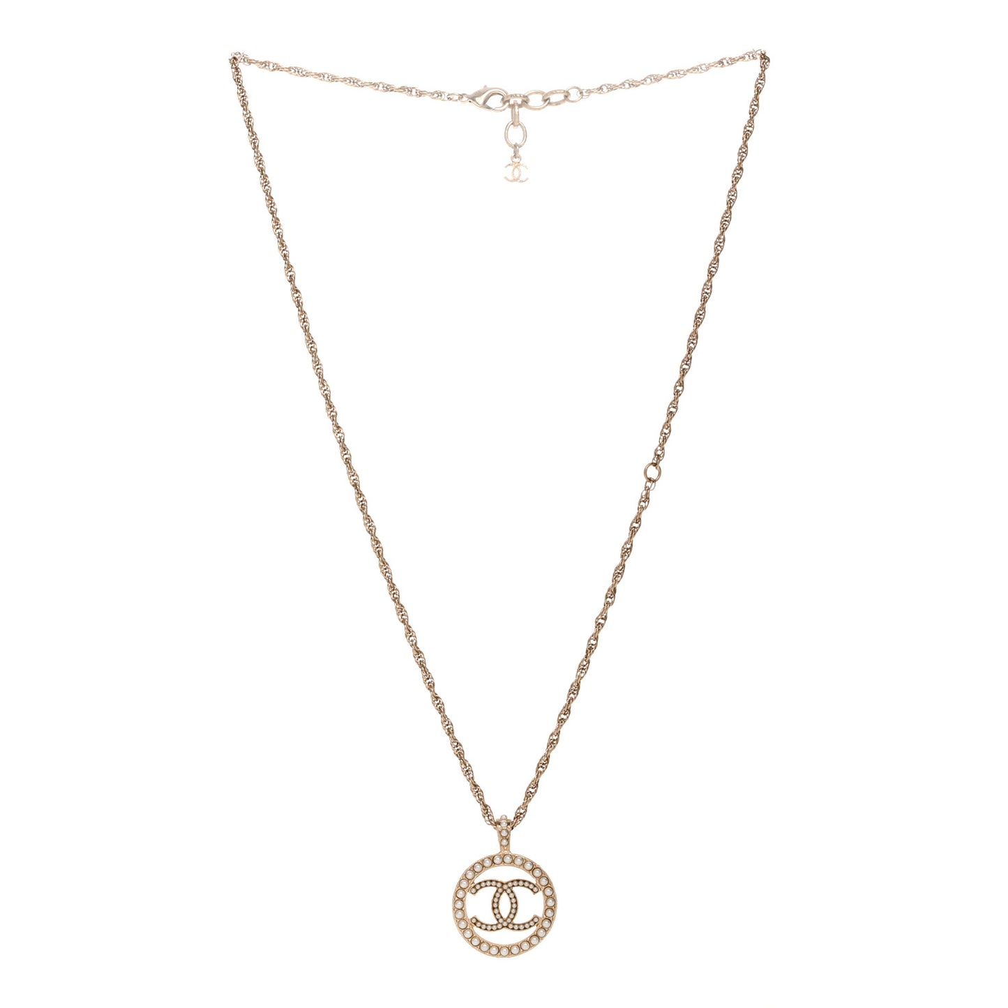 Pearl CC Round Pendant Necklace Gold