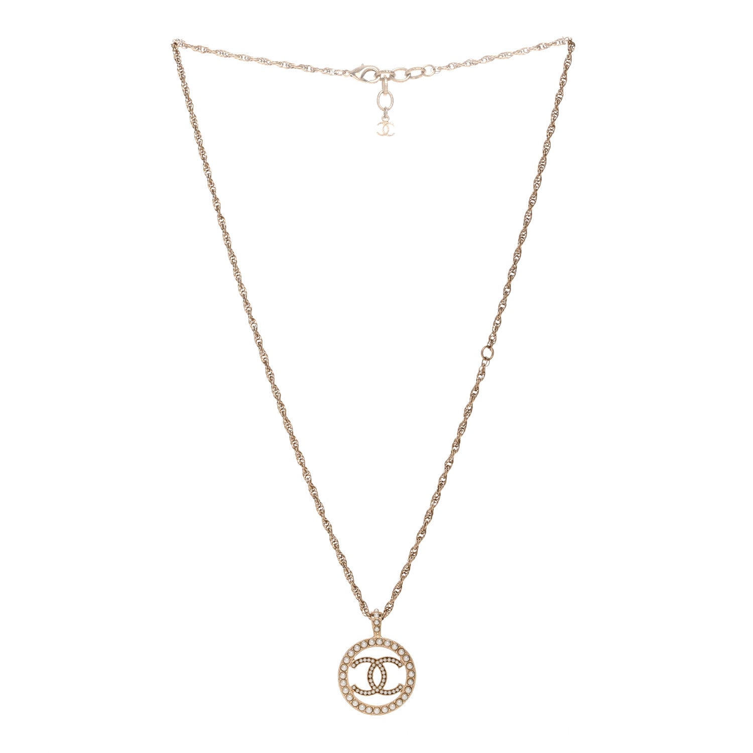 Chanel Pearl CC Round Pendant Necklace Gold 2 of 5