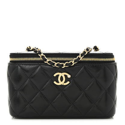 Chanel Shiny Lambskin Quilted Pearl Crush Small Vanity Case With Chain Black 1 of 10
