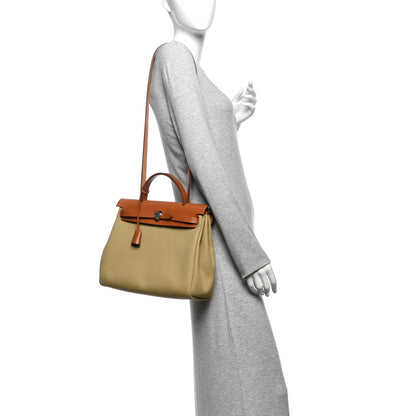 Hermes Military Toile Vache Hunter Herbag Zip Retourne 31 PM Poussiere Fauve 2 of 14