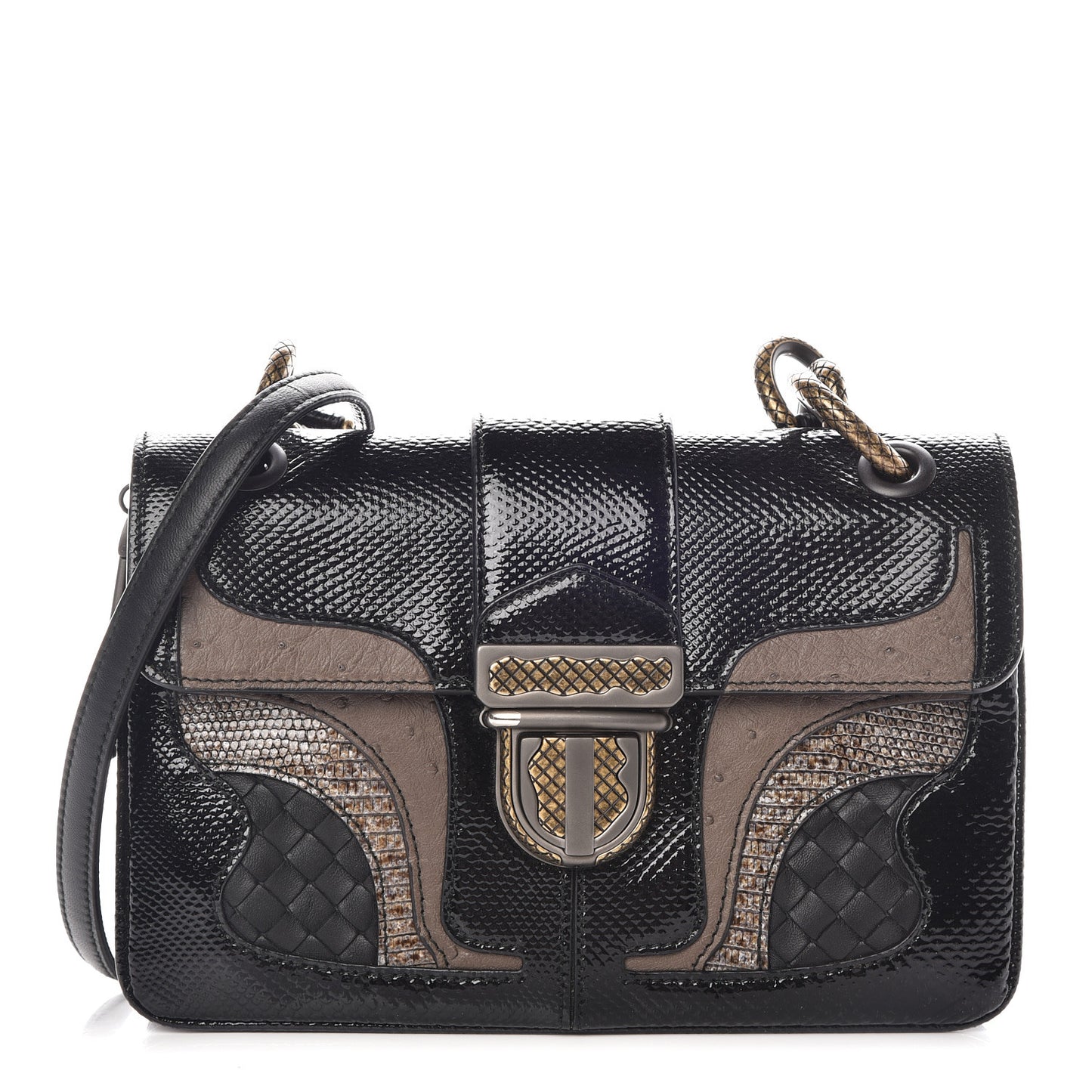 Karung Ostrich Nappa Intrecciato Darling Shoulder Bag Black