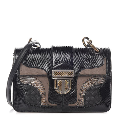 Bottega Veneta Karung Ostrich Nappa Intrecciato Darling Shoulder Bag Black 1 of 10