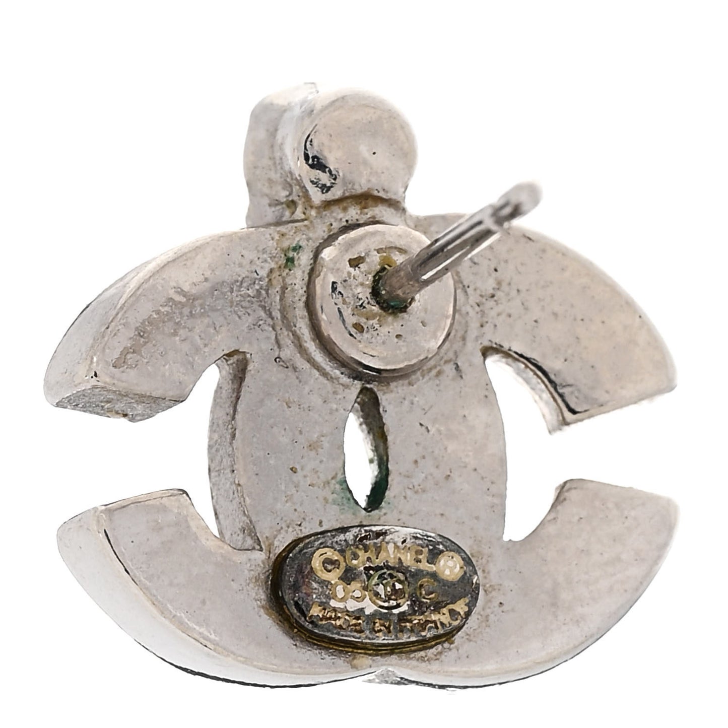 Resin Crystal CC Earrings Silver White