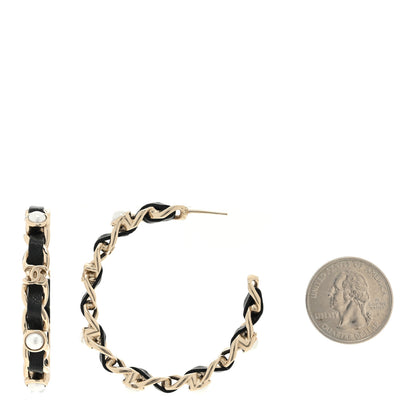 Chanel Lambskin Pearl More Is More CC Chain Hoop Earrings Gold Black 2 of 4