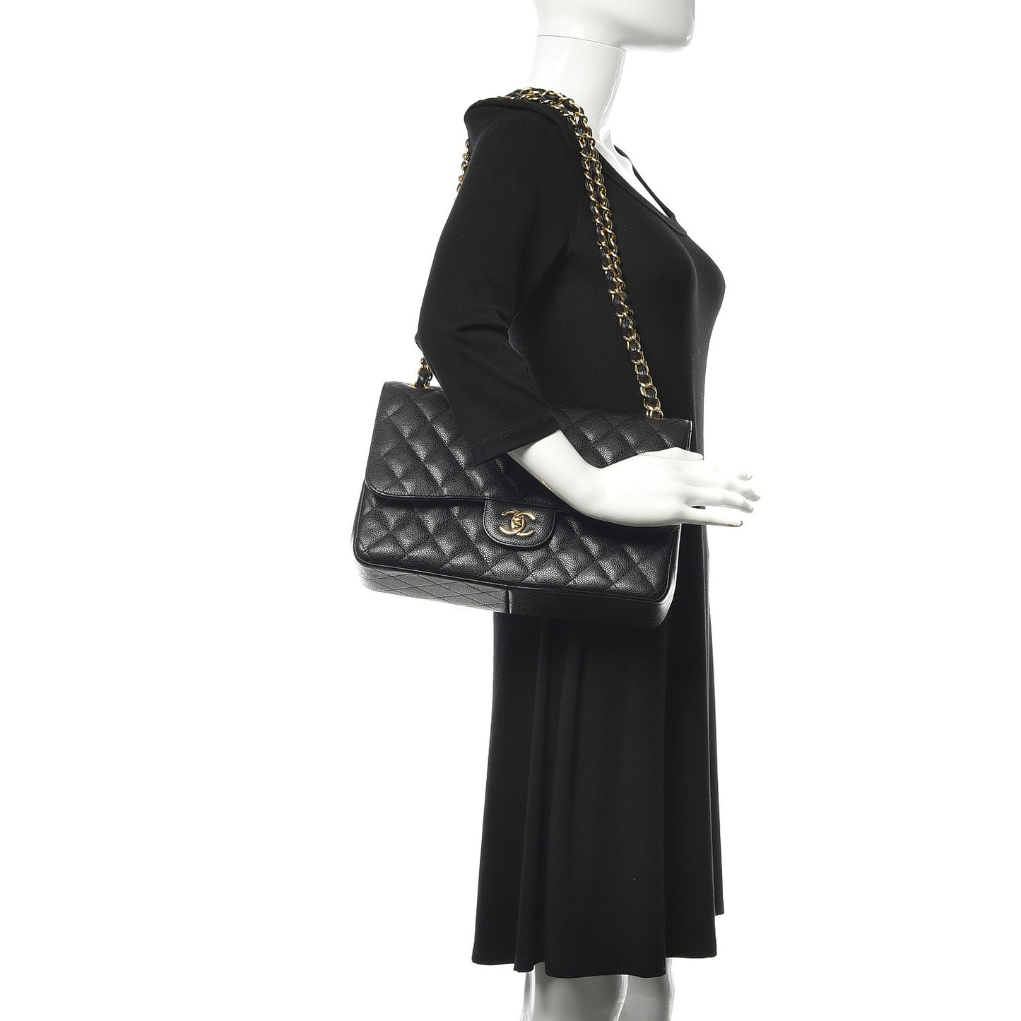 Caviar Quilted Jumbo Double Flap Black