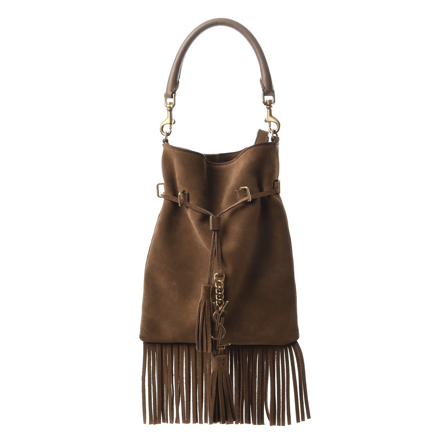 Suede Fringe Small Monogram Bucket Bag Light Ocre