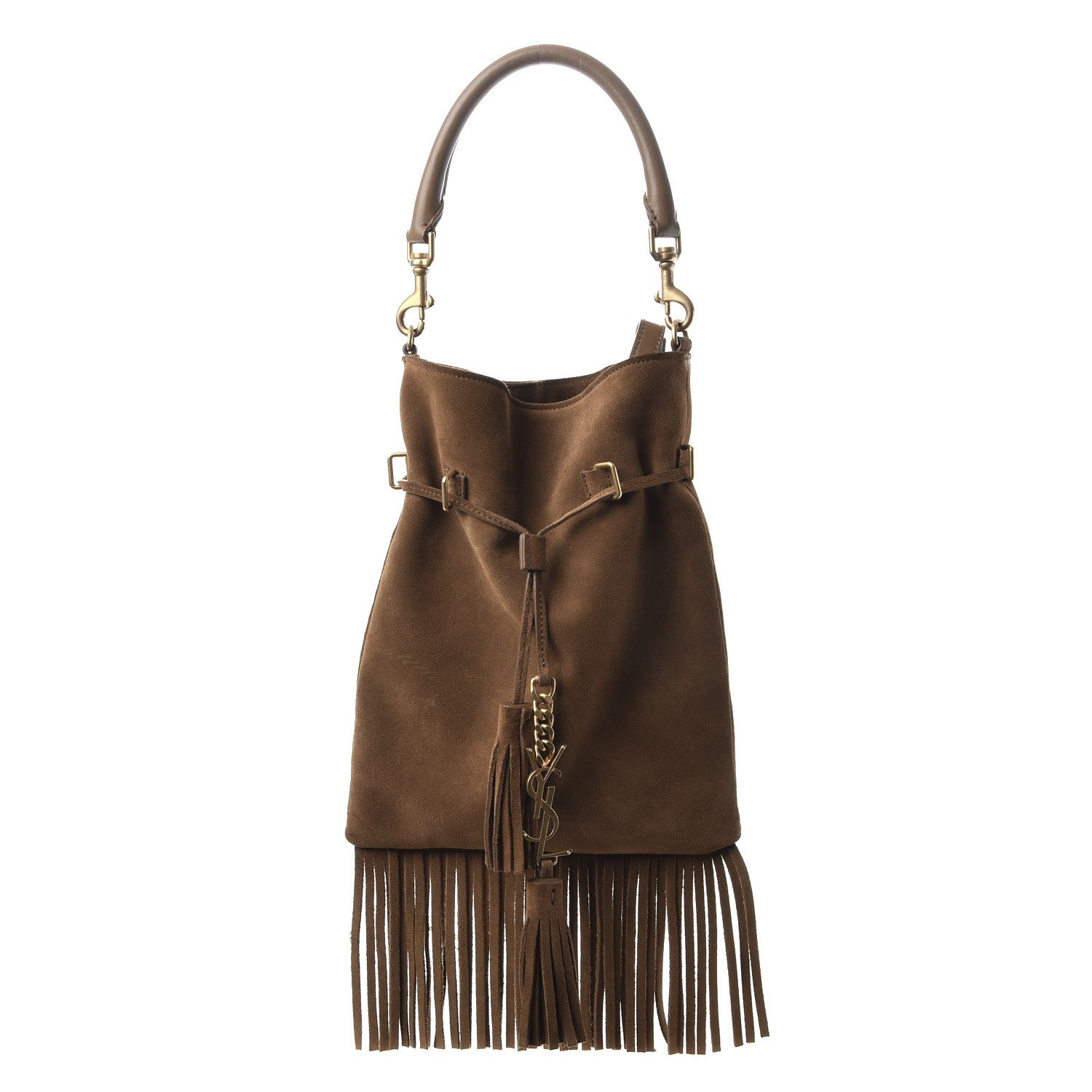 Saint Laurent Suede Fringe Small Monogram Bucket Bag Light Ocre 1 of 8